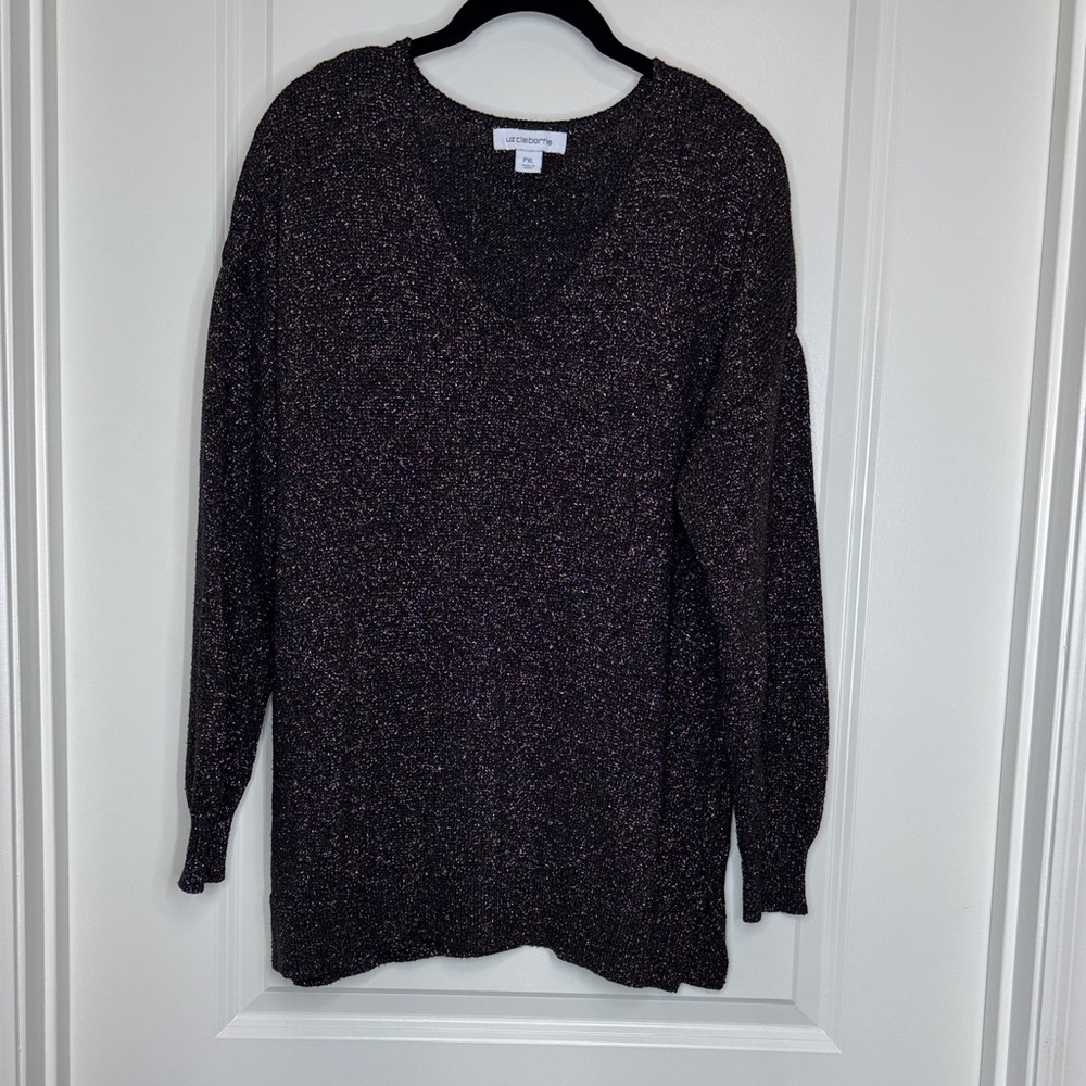 Black Shimmery Liz Claiborne Sweater With Metallic Gold Threads PXL